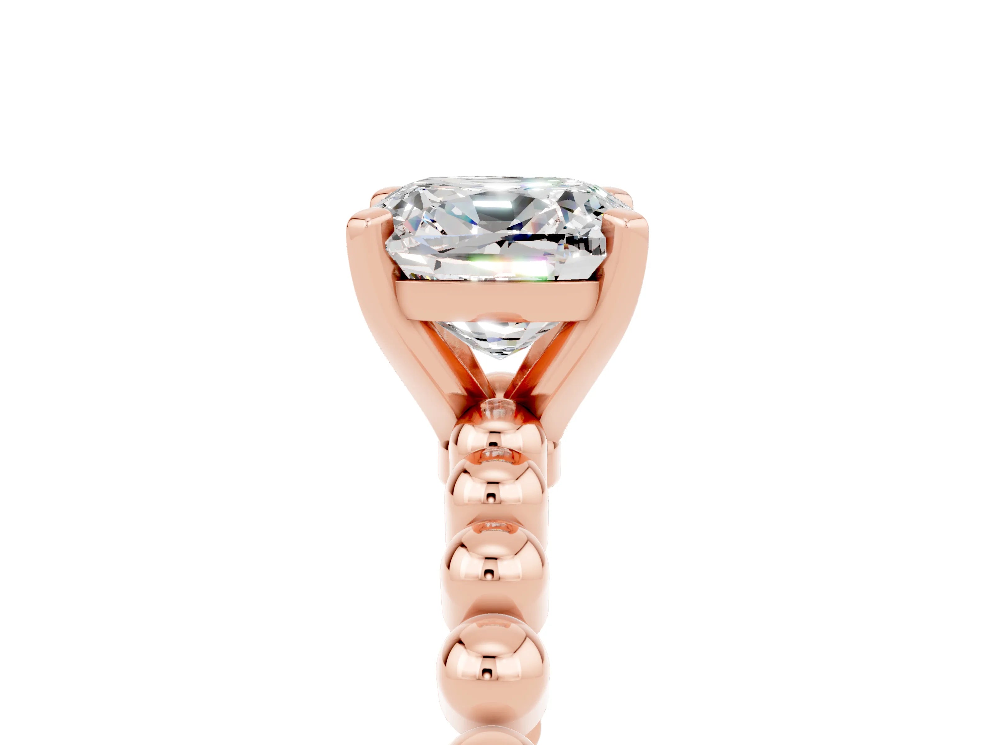 Rose gold Cushion Cut Moissanite Solitaire Ring with Beaded Band and Prong Setting_5