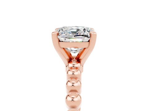 Rose gold Cushion Cut Moissanite Solitaire Ring with Beaded Band and Prong Setting_5
