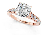 Rose gold Cushion Cut Moissanite Solitaire Ring with Cathedral Setting and Pavé Band_1
