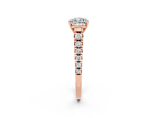 Rose gold Cushion Cut Moissanite Cathedral Solitaire Ring with Round  Pavé Band