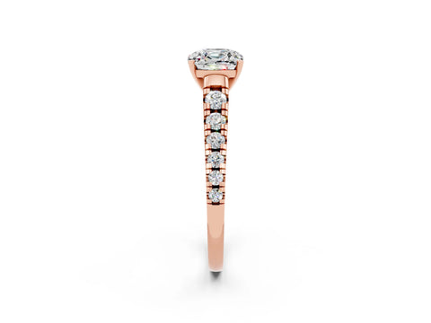 Rose gold Cushion Cut Moissanite Solitaire Ring with Cathedral Setting and Pavé Band_2