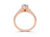 Rose gold Cushion Cut Moissanite Solitaire Ring with Cathedral Setting and Pavé Band_3