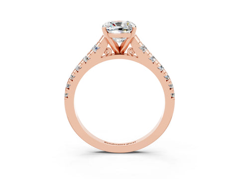 Rose gold Cushion Cut Moissanite Solitaire Ring with Cathedral Setting and Pavé Band_3