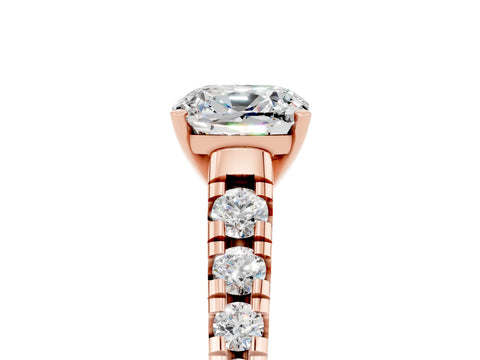 Rose gold Cushion Cut Moissanite Solitaire Ring with Cathedral Setting and Pavé Band_5