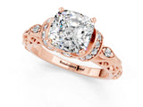 Rose gold Cushion Cut Moissanite Solitaire Ring with Filigree Band and Four-Prong Setting_25