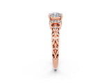 Rose gold Cushion Cut Moissanite Solitaire Ring with Filigree Band and Four-Prong Setting_26