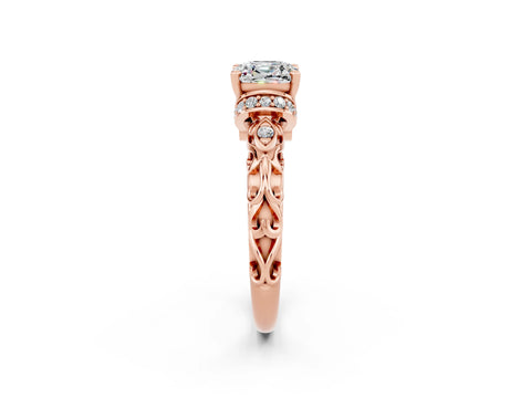 Rose gold Cushion Cut Moissanite Solitaire Ring with Filigree Band and Four-Prong Setting_26