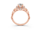 Rose gold Cushion Cut Moissanite Solitaire Ring with Filigree Band and Four-Prong Setting_27