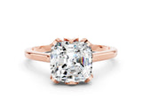 Rose gold Cushion Cut Moissanite Solitaire Ring with Flower Prong Setting and Classic Band_12