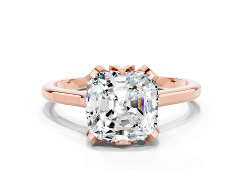 Rose gold Cushion Cut Moissanite Solitaire Ring with Flower Prong Setting and Classic Band_12