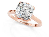 Rose gold Cushion Cut Moissanite Solitaire Ring with Flower Prong Setting and Classic Band_13