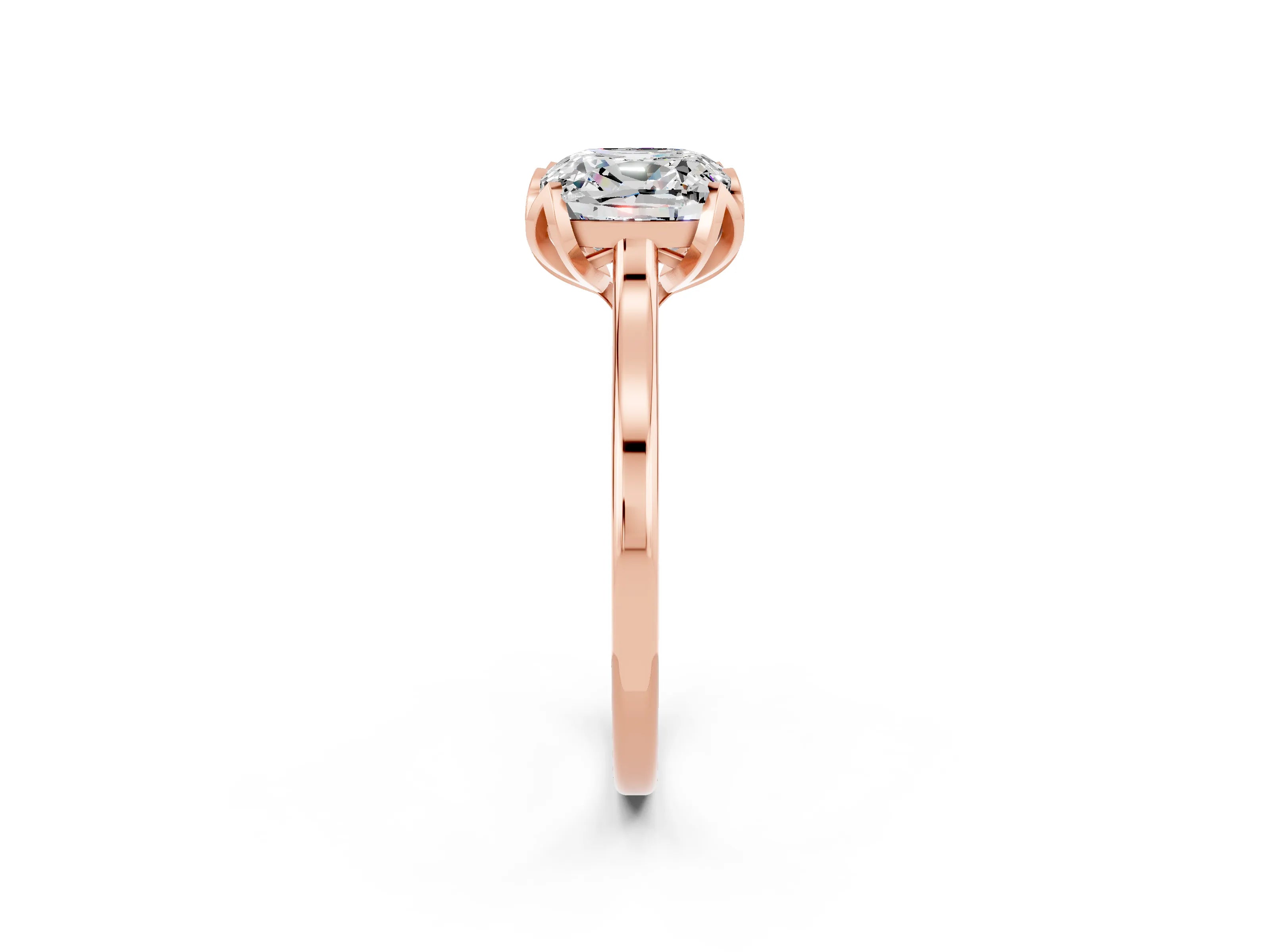 Rose gold Cushion Cut Moissanite Solitaire Ring with Flower Prong Setting and Classic Band_14