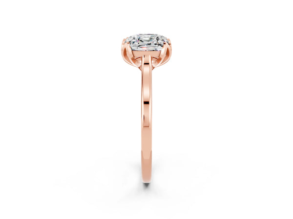 Rose gold Cushion Cut Moissanite Solitaire Ring with Flower Prong Setting and Classic Band