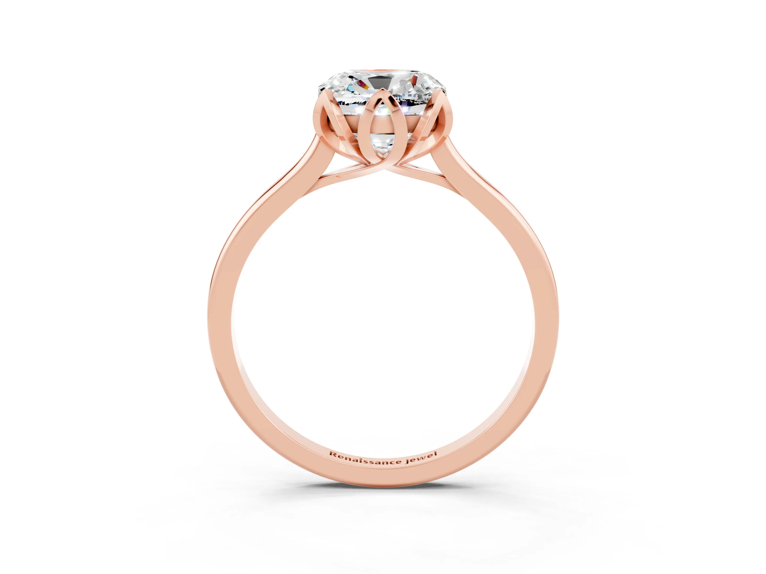 Rose gold Cushion Cut Moissanite Solitaire Ring with Flower Prong Setting and Classic Band_15