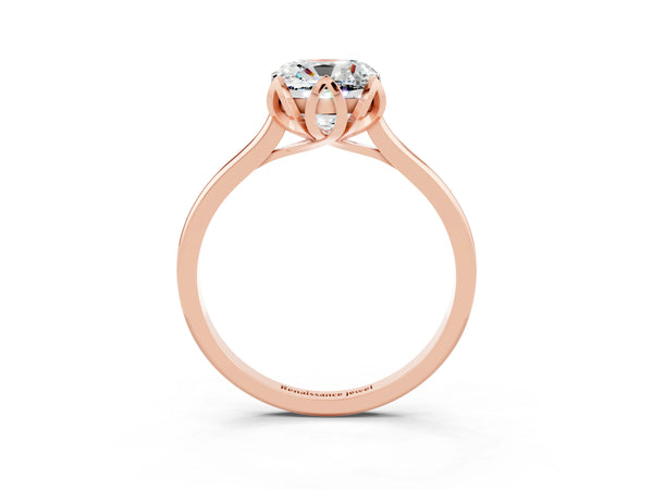 Rose gold Cushion Cut Moissanite Solitaire Ring with Flower Prong Setting and Classic Band
