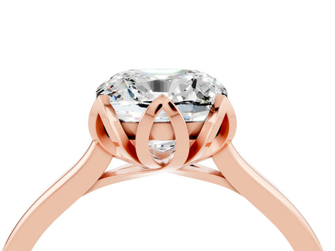 Rose gold Cushion Cut Moissanite Solitaire Ring with Flower Prong Setting and Classic Band_16