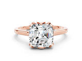 Rose gold Cushion Cut Moissanite Solitaire Ring with Flower Prong Setting and Classic Band_36