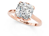 Rose gold Cushion Cut Moissanite Solitaire Ring with Flower Prong Setting and Classic Band_37