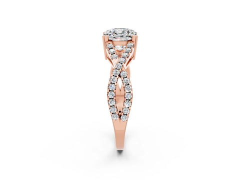 Rose gold Cushion Cut Moissanite Solitaire Ring with Four-Prong Setting and Twisted Pavé Band_2