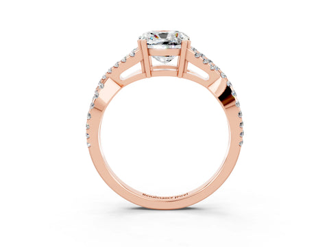 Rose gold Cushion Cut Moissanite Solitaire Ring with Four-Prong Setting and Twisted Pavé Band_3