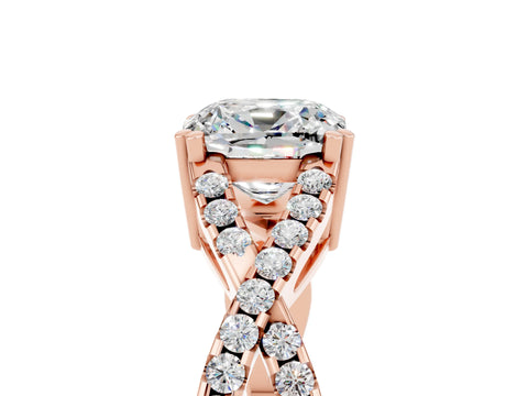 Rose gold Cushion Cut Moissanite Solitaire Ring with Four-Prong Setting and Twisted Pavé Band_5