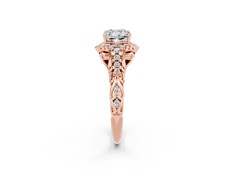 Rose gold Cushion Cut Moissanite Solitaire Ring with Hidden Halo and Pavé Band_14