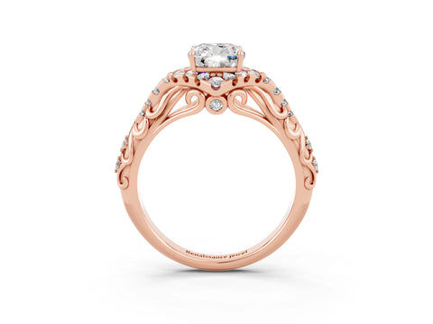 Rose gold Cushion Cut Moissanite Solitaire Ring with Hidden Halo and Pavé Band_15