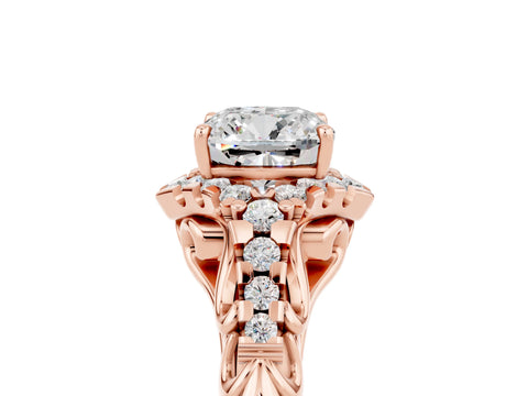 Rose gold Cushion Cut Moissanite Solitaire Ring with Hidden Halo and Pavé Band_17