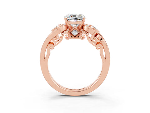 Rose gold Cushion Cut Moissanite Solitaire Ring with Milgrain Pavé Band and Four-Prong Setting_27