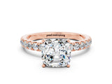 Rose gold Cushion Cut Moissanite Solitaire Ring with Pavé Accents and Four-Prong Setting