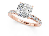 Rose gold Cushion Cut Moissanite Solitaire Ring with Pavé Accents and Four-Prong Setting_1