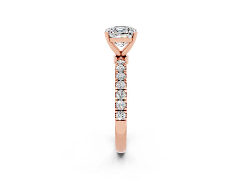 Rose gold Cushion Cut Moissanite Solitaire Ring with Pavé Accents and Four-Prong Setting_2