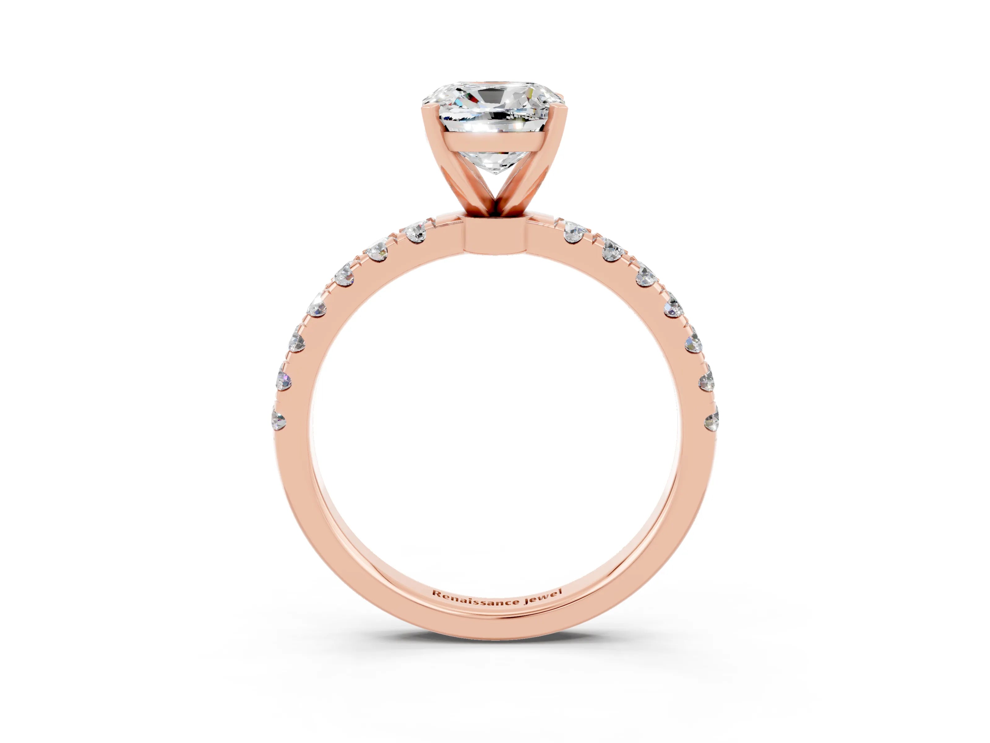 Rose gold Cushion Cut Moissanite Solitaire Ring with Pavé Accents and Four-Prong Setting_3
