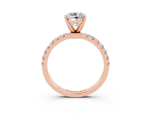 Rose gold Cushion Cut Moissanite Solitaire Ring with Pavé Accents and Four-Prong Setting_3
