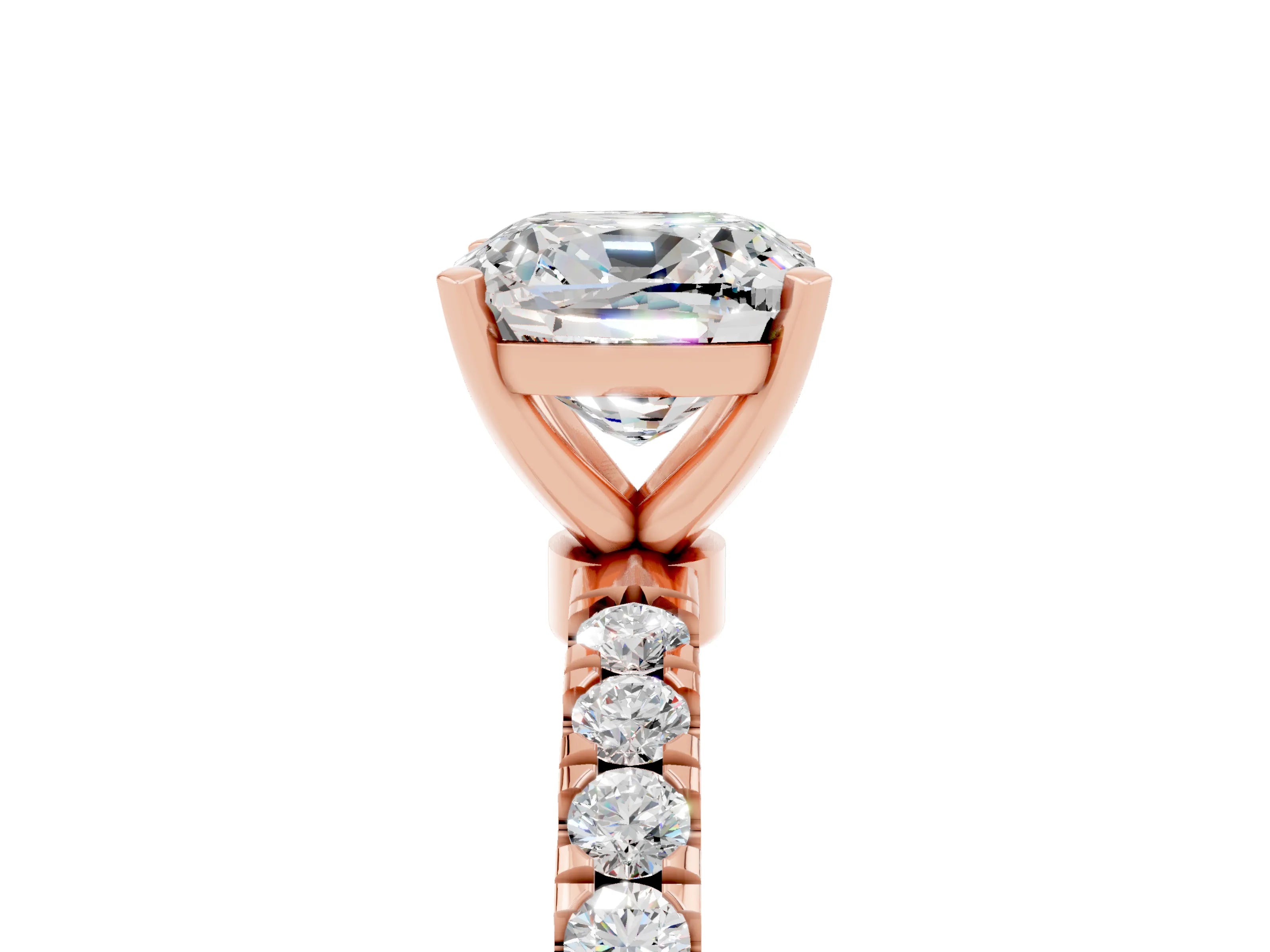 Rose gold Cushion Cut Moissanite Solitaire Ring with Pavé Accents and Four-Prong Setting_5