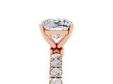 Rose gold Cushion Cut Moissanite Solitaire Ring with Pavé Accents and Four-Prong Setting_5