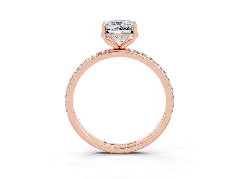 Rose gold Cushion Cut Moissanite Solitaire Ring with Pavé Band and Hidden Halo_15