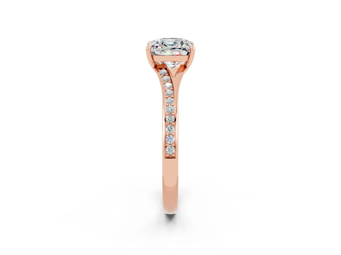 Rose gold Cushion Cut Moissanite Solitaire Ring with Pavé Band and Prong Setting_14
