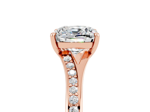 Rose gold Cushion Cut Moissanite Solitaire Ring with Pavé Band and Prong Setting_17