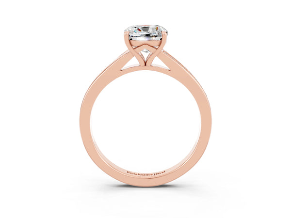 Rose gold Cushion Cut Moissanite Solitaire Ring with Pavé Band and Prong Setting