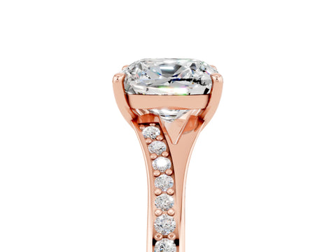 Rose gold Cushion Cut Moissanite Solitaire Ring with Pavé Band and Prong Setting_5