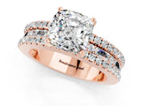 Rose gold Cushion Cut Moissanite Solitaire Ring with Pavé and Channel Set Band_1