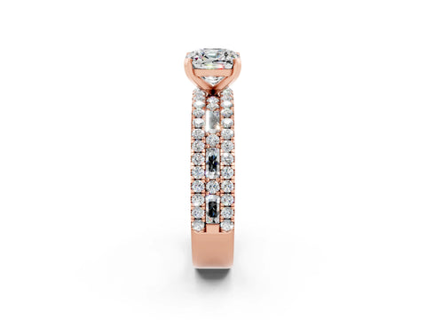 Rose gold Cushion Cut Moissanite Solitaire Ring with Pavé and Channel Set Band_2