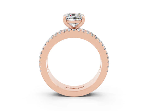 Rose gold Cushion Cut Moissanite Solitaire Ring with Pavé and Channel Set Band_3