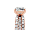 Rose gold Cushion Cut Moissanite Solitaire Ring with Pavé and Channel Set Band_5