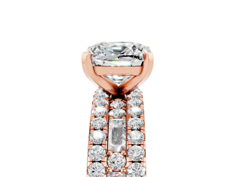 Rose gold Cushion Cut Moissanite Solitaire Ring with Pavé and Channel Set Band_5