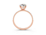 Rose gold Cushion Cut Moissanite Solitaire Ring with Pave Band and Four Prong Setting_27