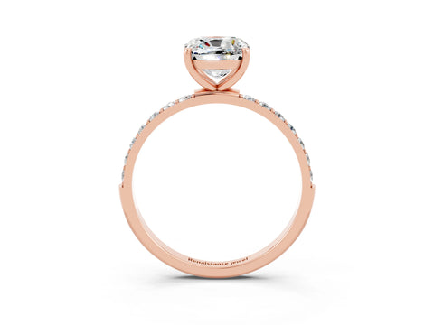 Rose gold Cushion Cut Moissanite Solitaire Ring with Pave Band and Four Prong Setting_27