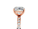 Rose gold Cushion Cut Moissanite Solitaire Ring with Pave Band and Four Prong Setting_29