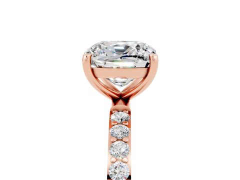 Rose gold Cushion Cut Moissanite Solitaire Ring with Pave Band and Four Prong Setting_29